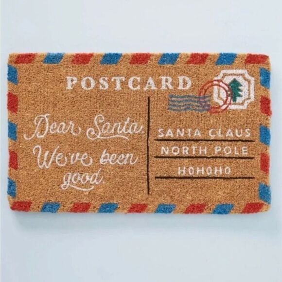 New Anthropologie Santa Postcard Doormat - Picture 1 of 3